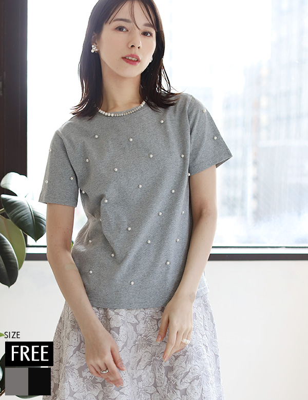 パール＆シルバーボールビーズTシャツ(2757)