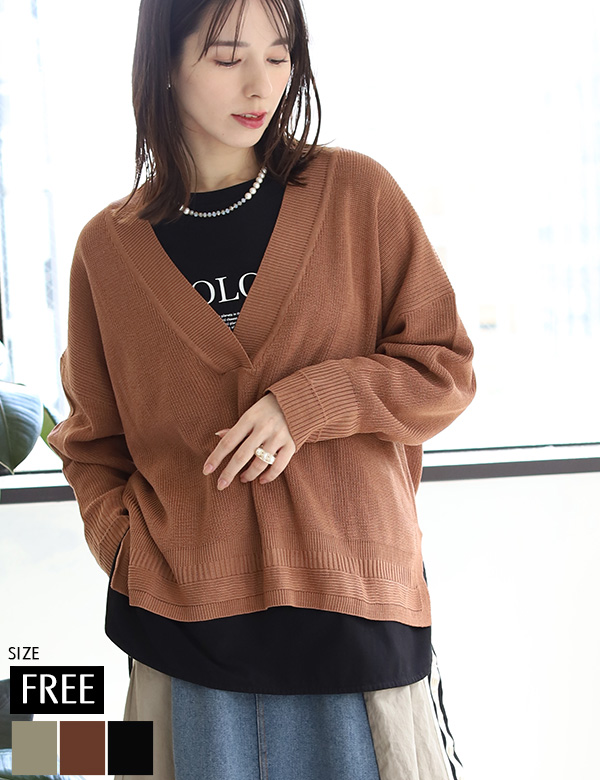 リネンライクVネックニット(WVQ6609)