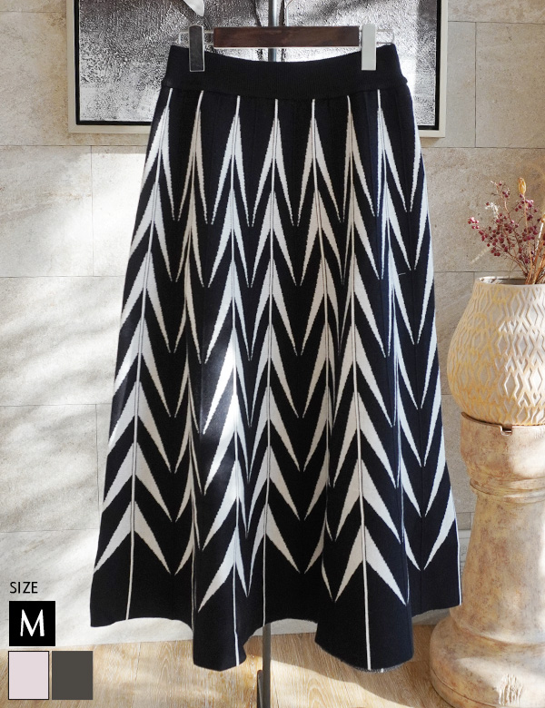 幾何学柄ニットスカート(KY-4673)