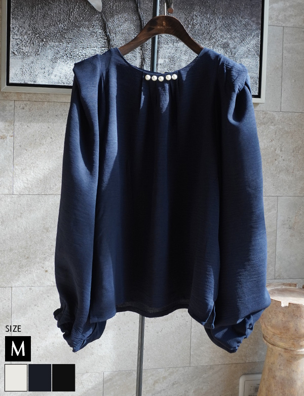 パールラインボリュームスリーブシフォンブラウス(25049)