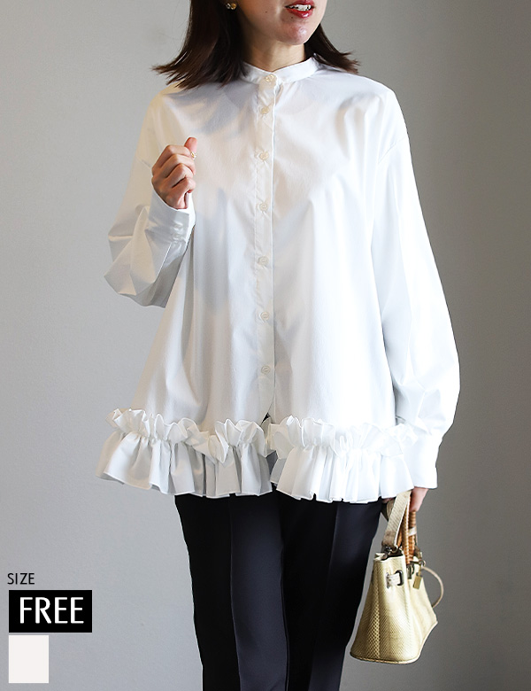 裾フリルストレッチブラウス(424-47990)