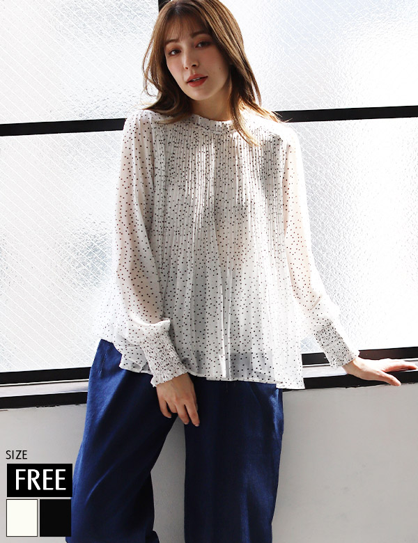 シアードットプリーツブラウス(KY-5056)