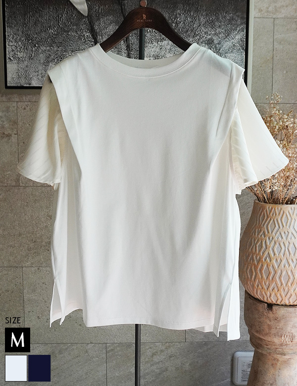⭐️新品未使用⭐️ MICALLEMICALLE 異素材ドッキング半袖トップス osharewalker カットソー レディース トップス Tシャツ 半袖 五