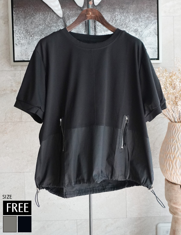 裾ドロストZIPデザインシルケットトップス(KY-5367)