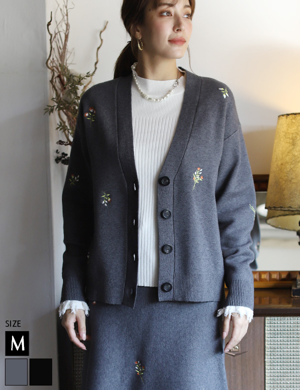 フラワー刺繍ニットカーディガン(52239L)