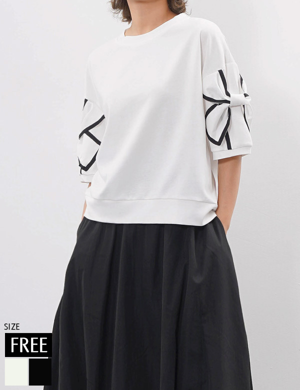 配色ラインリボンスリーブプルオーバー(151-4295)