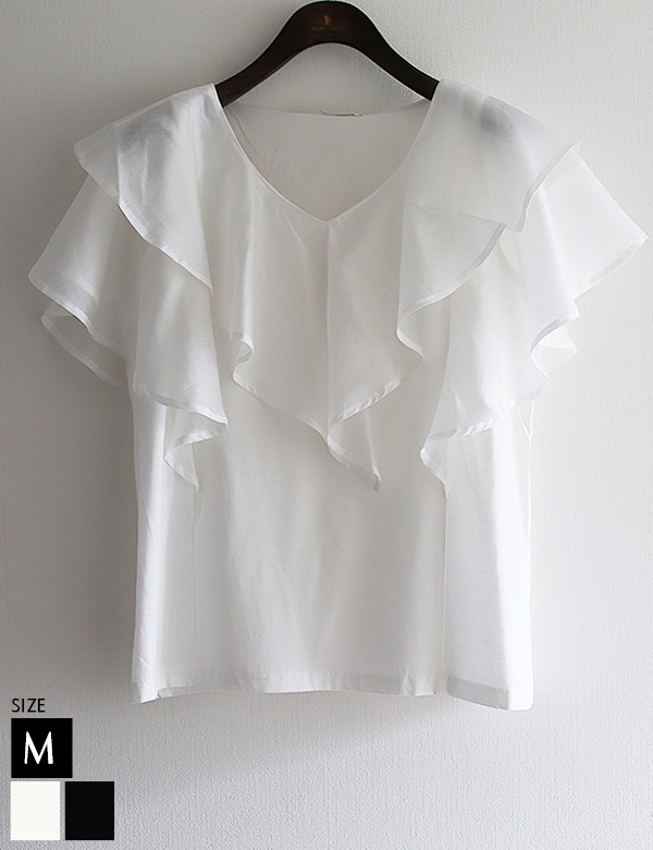 接触冷感シアーフリルシルケットトップス(25-0722)