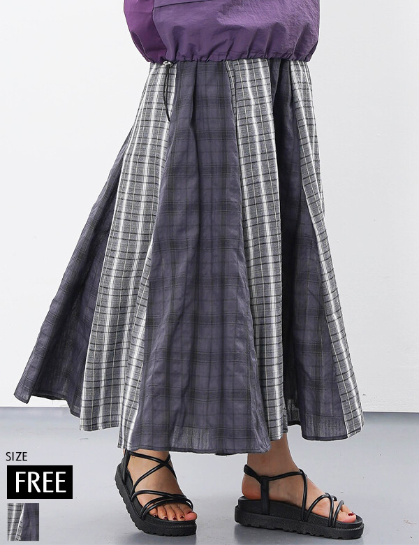 アシンメトリーパネルチェックロングスカート(63-4072)