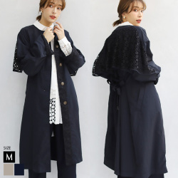 バックフリルレースノーカラーコート(51607P)
