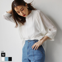 フリルカラーシアーコットンブラウス(21-0078)