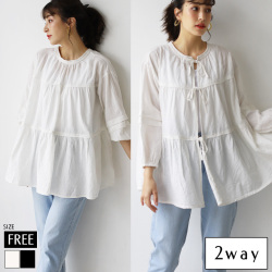 前後2wayジャガードティアードリボンブラウス(WTA2305)