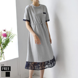 レース切替え異素材ワンピース(54734)