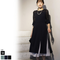 レーススリーブカットプリーツドレス(KY-0004)