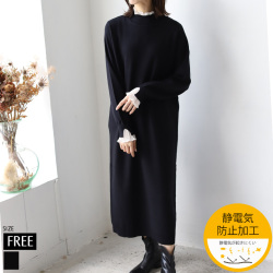 プリーツシフォンドキングニットワンピース(WOQ6657)