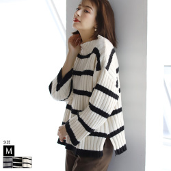 ワイドリブボーダーボトルネックニット(39-0255)