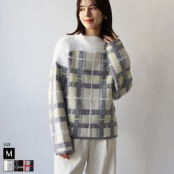 チェックジャガードシャギーニット(982-10179)
