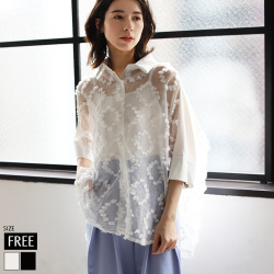キャミ付き立体モチーフシアーブラウス(KY-4299)