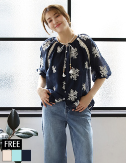タッセルシアー刺繍ブラウス(KY-4218)