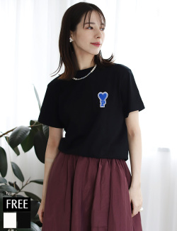 イニシャルハートアップリケ刺繍Tシャツ(14746)