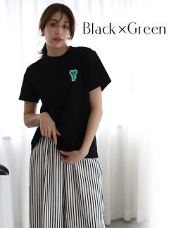 イニシャルハートアップリケ刺繍Tシャツ(14746)