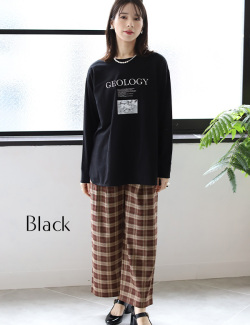 ロゴプリントラウンドヘムロングTシャツ(25-0508)