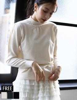 パールネックパフショルダーニット(KY-4588)