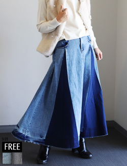 バイカラーデニムスカート(KY-24033)