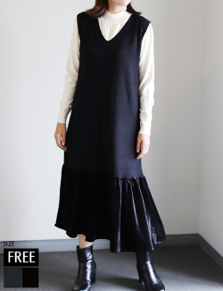 裾ベロアニットジャンパースカート(KY-24019)