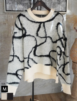 シャギージャガード幾何学柄ニット(39-0349)