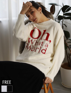 英字ロゴシャギーニット(KY-34774)