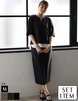 Vネックレイヤード風セットアップ(45-0622)