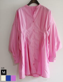 ウエストタックストライプブラウス(293-33003)