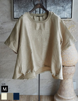 シャイニー刺繍ロゴドロストトップス(35-0601)