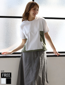 異素材ポケットデザインドロストトップス(KY-5137)