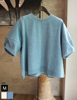 ウォッシュ加工タックスリーブインディゴトップス(35-0645)