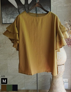 ダブルフリルスリーブコットンブラウス(25289059)