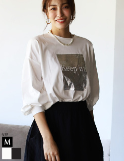 箔プリントボリュームスリーブTシャツ(980-24131)