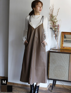 バイカラーフェイクレザーキャミワンピース(52226F)