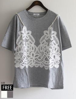 ビスチェデザインレースパールTシャツ(151-4203)