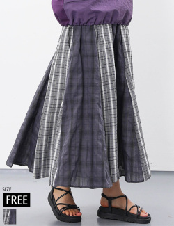 アシンメトリーパネルチェックロングスカート(63-4072)