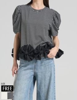 ボーダーパフスリーブリボンTシャツ(J31-0490)