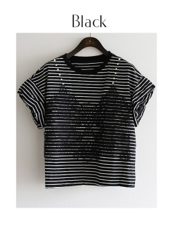パールレースビスチェ付きボーダーTシャツ (236-209246)