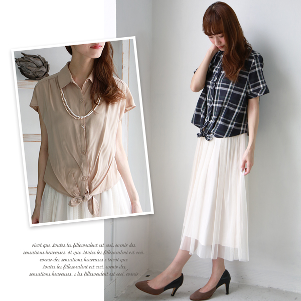 特別価格 Innowave ノースリーブボタンチェックシャツリボンワンピース 1506