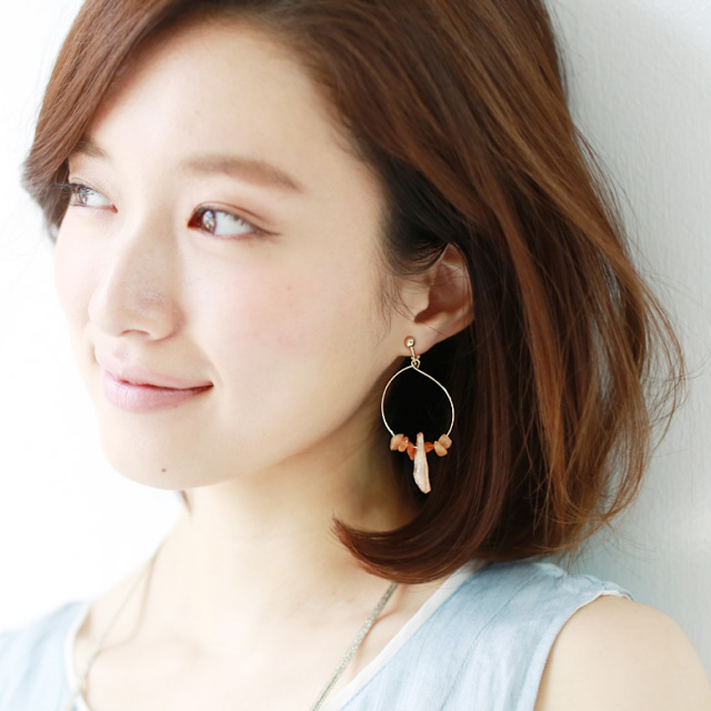 天然石フープピアス イヤリング M 02 メール便 送料100円 返品交換不可