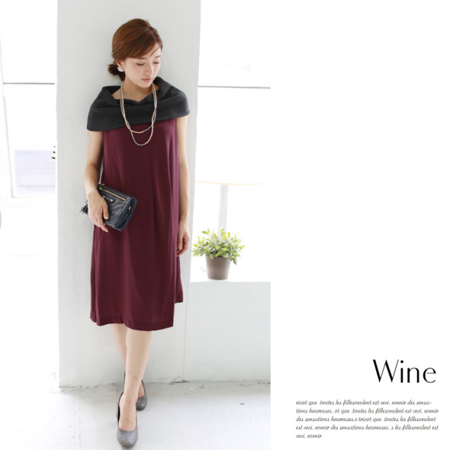 Cloche 2wayオフタートルノースリーブフレアワンピース 652