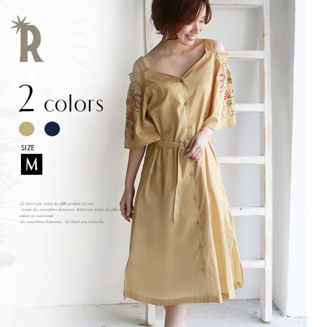 ワンピース Z Cu コットン100 刺繍オフショルダーワンピース 17 S S