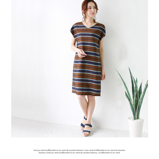 Mofo551 Malla 日本製 マルチボーダーワンピース