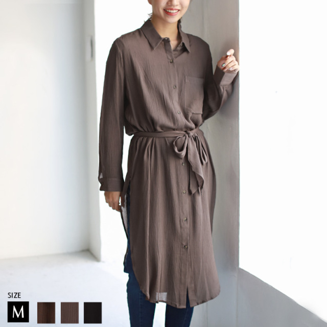 ワンピース 特別価格 714 Lupino リボン付ワッシャーシャツワンピース 19 A W