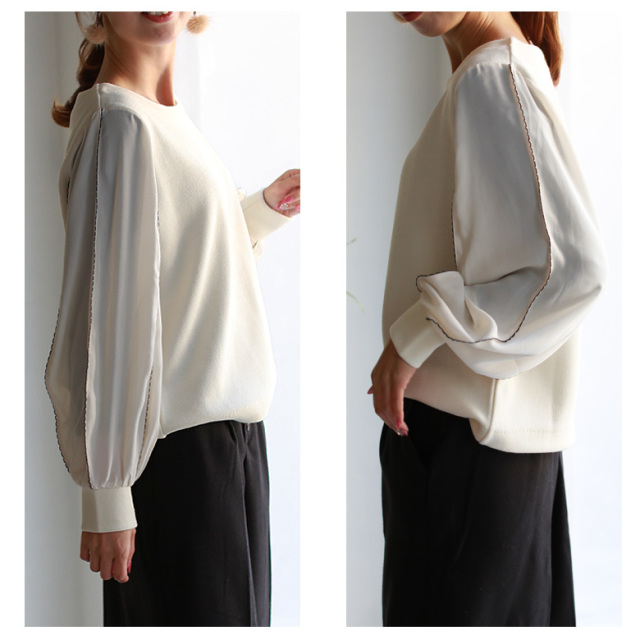 malla 日本製 シフォンスカラップ刺繍スリーブウールトップス(mo03UT512-2)