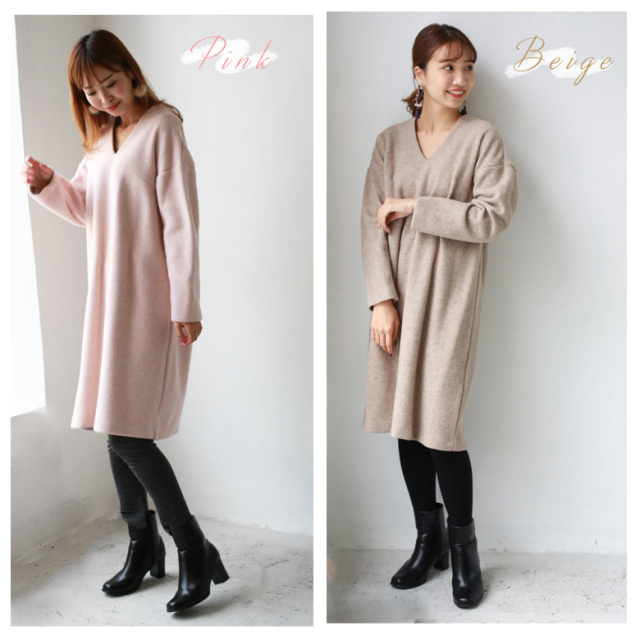 ワンピース 特別価格 872 Cloche Vネック起毛ワンピース 19a W